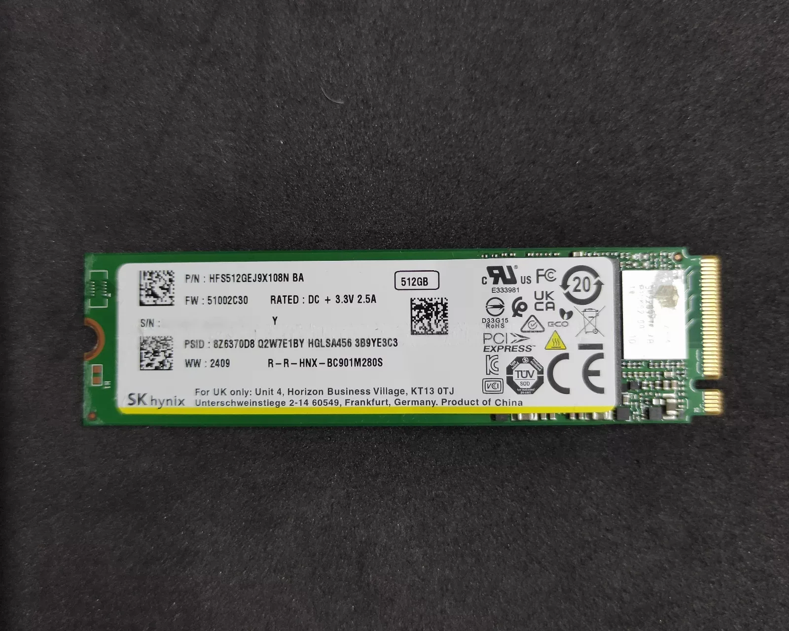 SKhynix 512GB NVme SSD